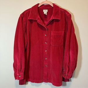 LL Bean Women’s Red Corduroy Button Down Shirt Large